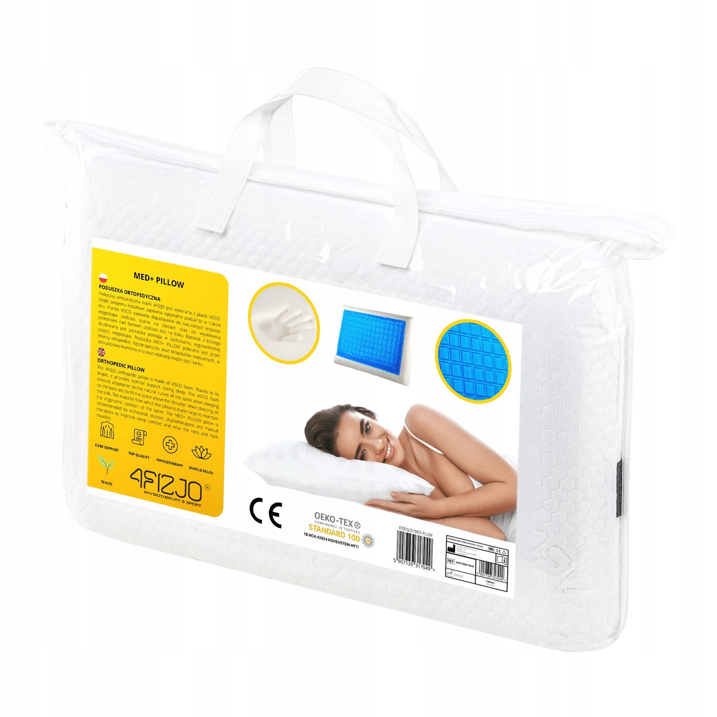 Подушка ортопедическая 4FIZJO Med+ 40 x 58 см охлаждающая для сна 4FJ0409