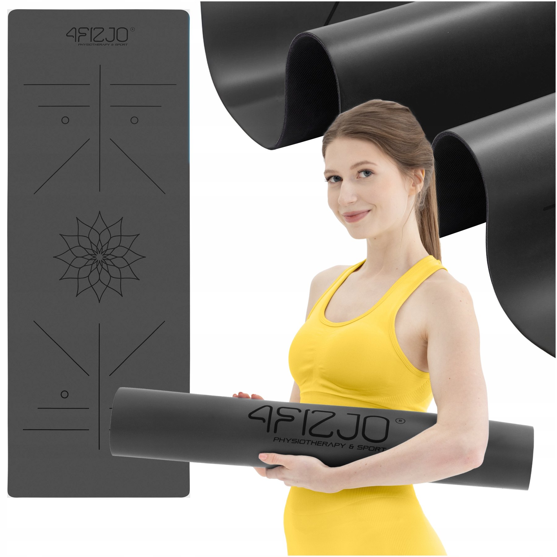Килимок (мат) спортивний 4FIZJO PU 183 x 68 x 0.4 см для йоги та фітнесу 4FJ0587 Black