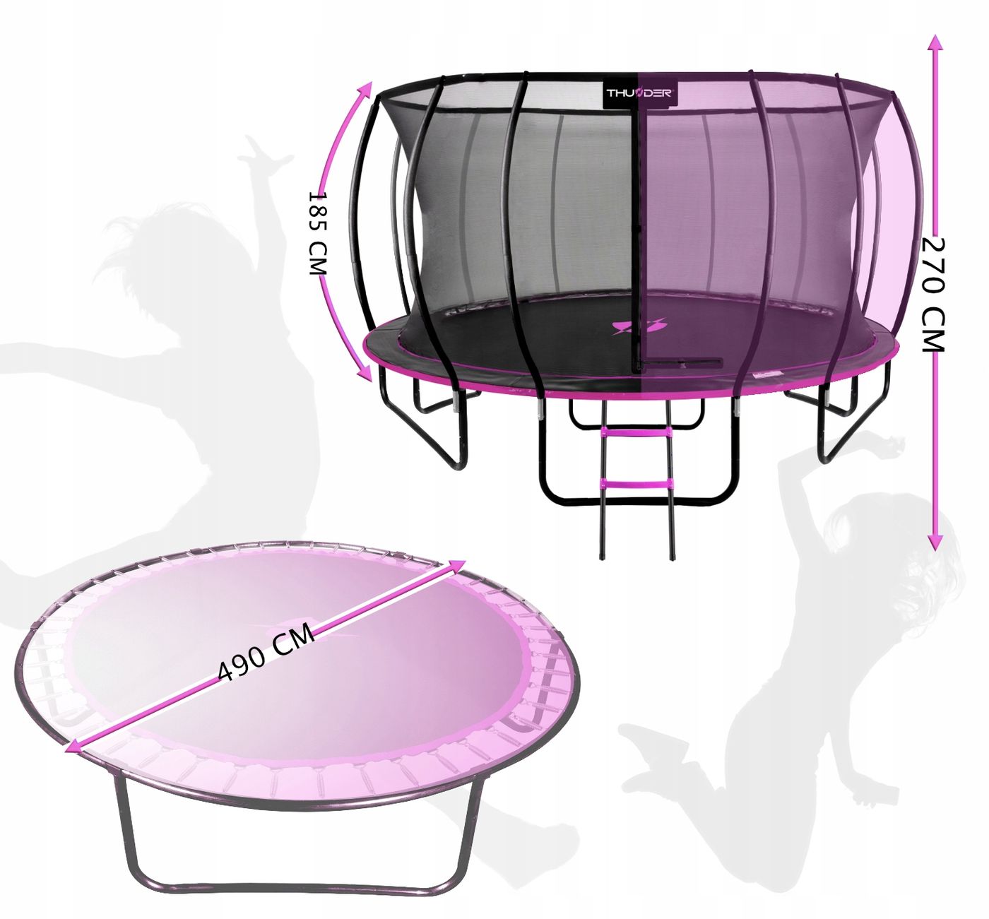 Батут із внутрішньою сіткою THUNDER Inside Ultra 16FT 490 см Black/Pink